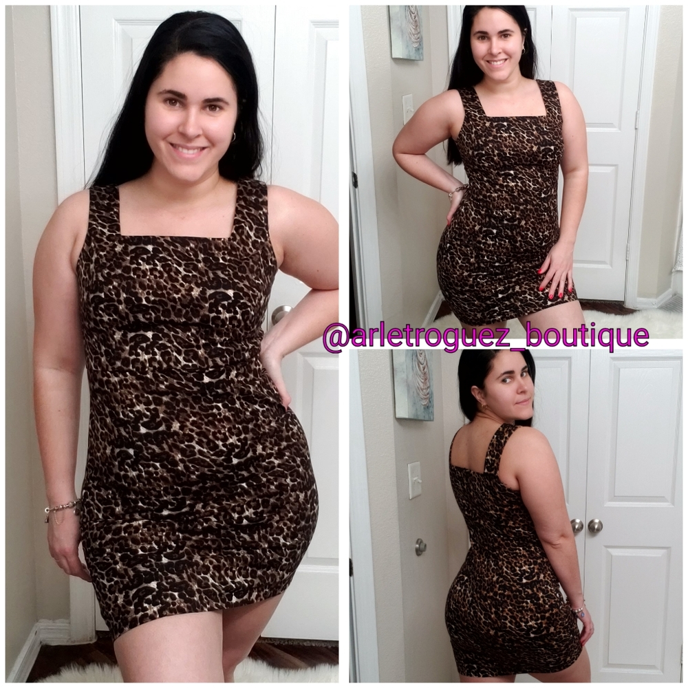 💕 Forever 21 Leopard Print Mini Dress Size Large - Picture 1 of 7